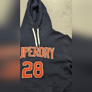 Superdry Men's Dark Blue Hoodie with Orange Accents